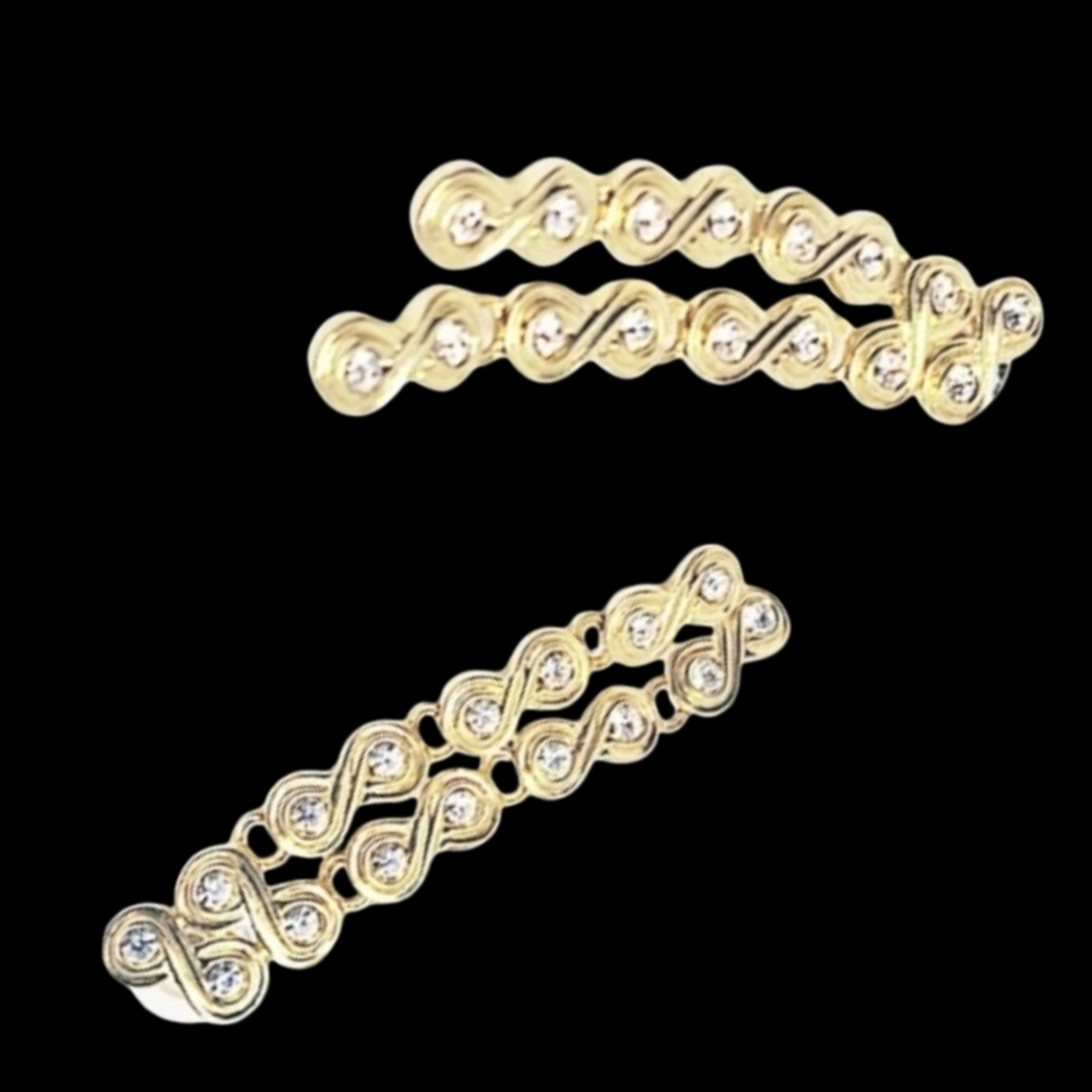 Dangling Gold Earrings with Clear Rhinestones - Picture 4 of 6